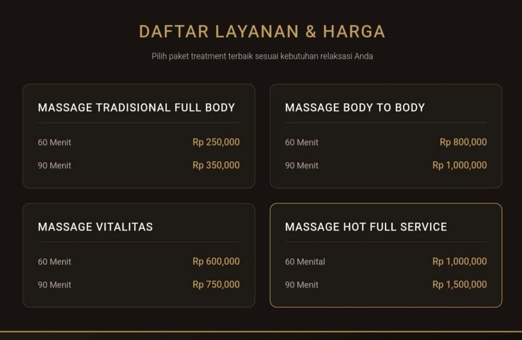 Price list Cantik SPA